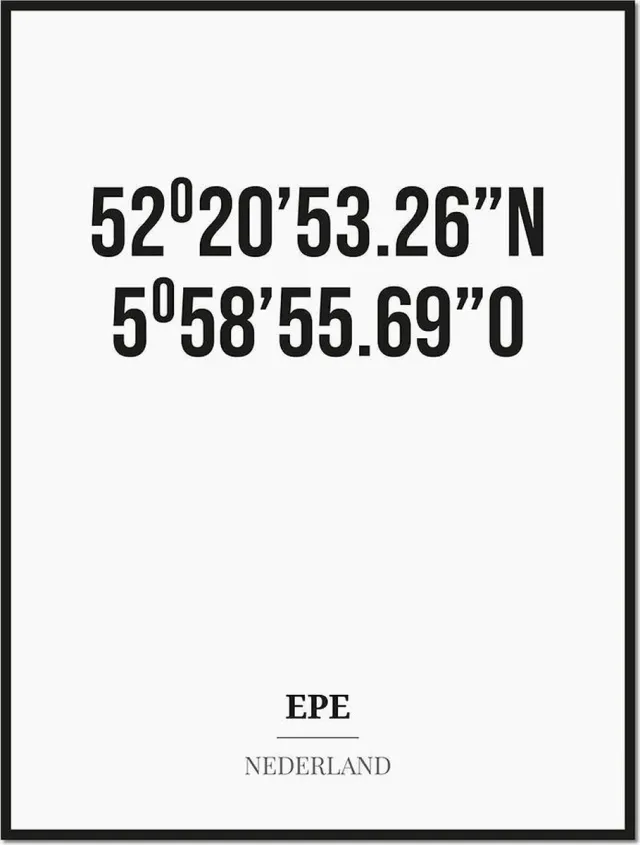 Studio216 Poster/kaart EPE met coördinaten zwart, wit