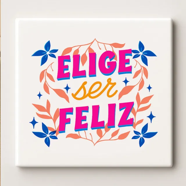 Nevolis “Elige Ser Feliz” Inspirerende Tegel – Motiverende Spaanse Quote Keramische Tegel 15×15 cm voor Huisdecoratie Multi Color
