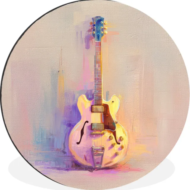 WallCircle Wandcirkel - Muurcirkel - Gitaar - Pastel - Schilderachtig - Aluminium - Dibond - 90x90 cm - Binnen en Buiten