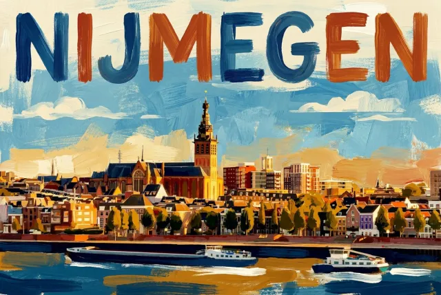 Atelier Iconique Skyline Arnhem Hand-Painted Typography Poster Skylines - Print op Canvas 90x60 cm - Atelier Iconique krachtige grafische postertinten met hoog contrast