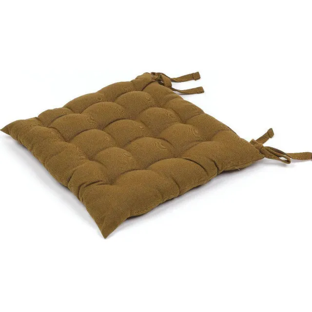 Today Stoelkussen, gequilt, katoen, 38 x 38 cm, met strikken Mosterdgeel