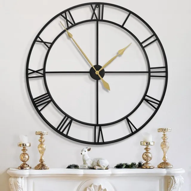 Ibenzoa Elegant Large Wall Clock with Roman Numerals – Perfect for Any Room in the Home zwart