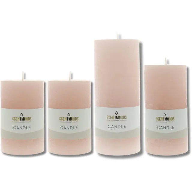 Scentmoods Rustieke Kaars Set Flamingo – Set van 4 Roze Stompkaars en Dinerkaars voor een Speelse Sfeer
