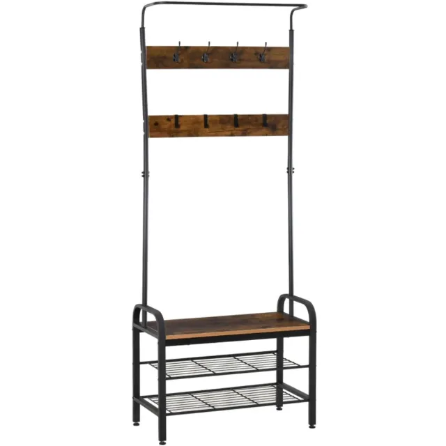 ZYLARO Kapstok - Schoenenrek En Kledingrek Met 8 Haken En 2 Planken - MDF - 72 x 34 x 185 cm - Zwart zwart + natuurlijk