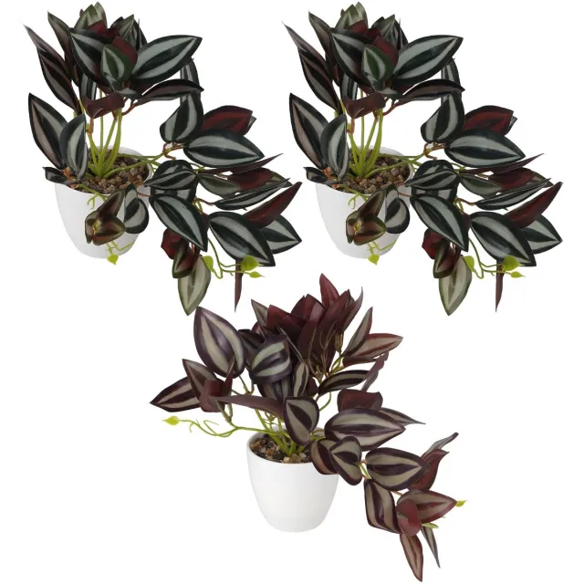 Ibenzoa Kunstmatige Monstera Planten in Pot voor Binnengebruik, 3-delig, Tropische Sfeer, 28 cm Hoog Groen & Paars Zebrakruid