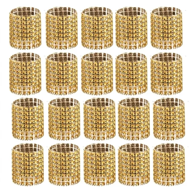 NUVEX Goudkleurige servetringen set van 20 stuks – brede servet ringen met raster patroon en glanzende steentjes – decoratieve servethouders voor eettafel bruiloft diner feest banket kerst en tafeldecoratie
