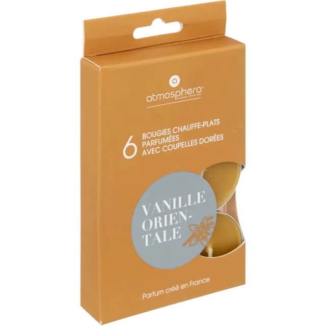 Atmosphera Createur D'Interieur - Geur Theelichtjes - Geurkaarsen - Waxinelichtjes - Geurende Theelichtkaarsen - Scented Tealight Candles - Oriëntaalse Vanille - Vanille Orientale - 1 doosje met 6 waxinelichtjes Geel