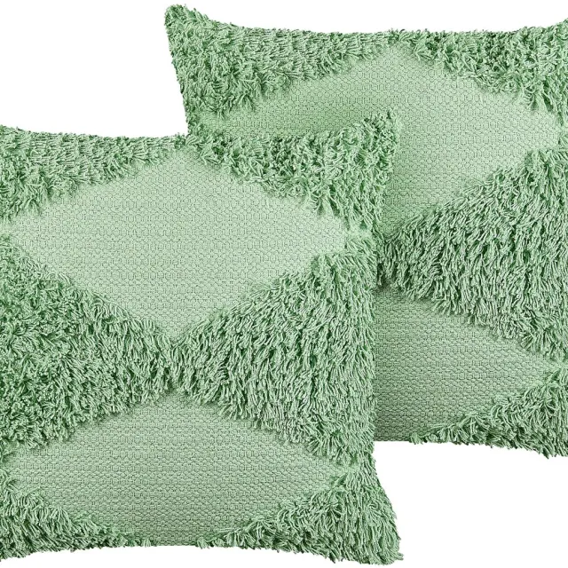 Beliani RHOEO - Sierkussen set van 2 - Lichtgroen - 45 x 45 cm - Katoen