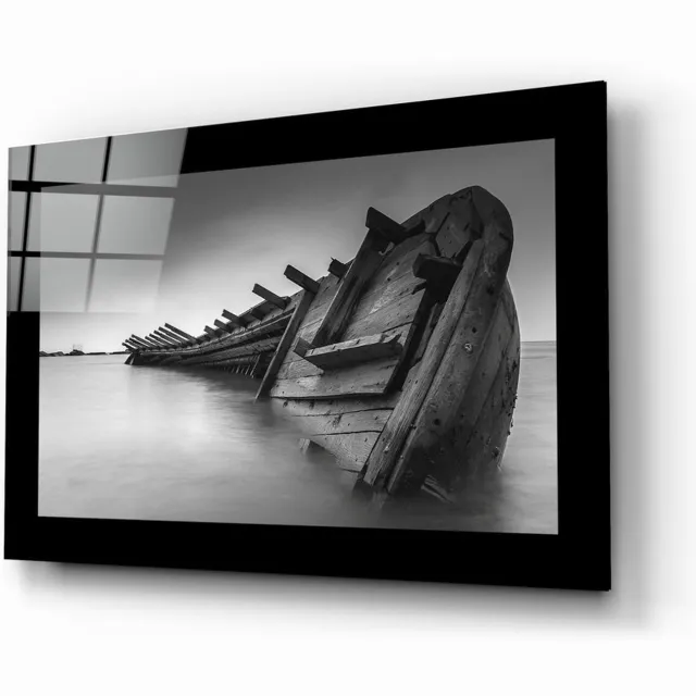 Insigne Art Glasschilderij – Verlaten Boot – Moderne Wanddecoratie Meerkleurig
