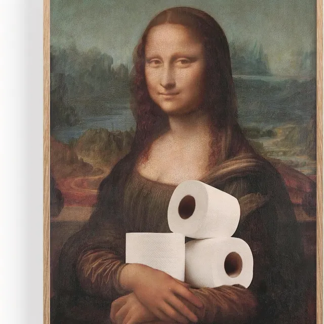 OHBIMBA Decoratieve Badkamer Poster met Eikenhouten Frame - Grappige WC Kunst 21x30cm