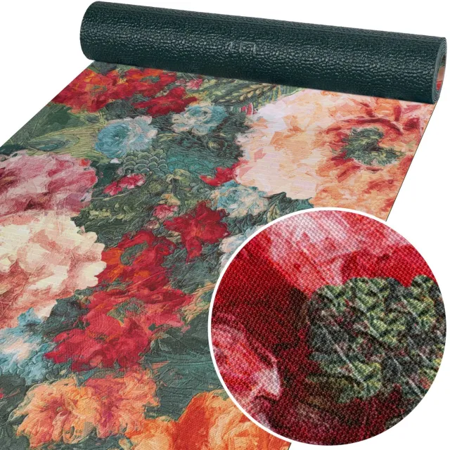 ANRO Keukenloper Ardina Rozen Rood-Groen 140x52cm – Antislip Gangloper Tapijtloper 3 mm Laagpolig