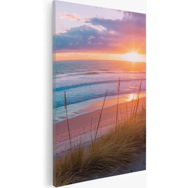 Saammp Canvas Schilderij - Zonsopgang - Strand en Zee - Duinen - 30x45 - Foto op canvas - Wanddecoratie - muurdecoratie Woonkamer - Slaapkamer decoratie - Canvas Print Multicolor