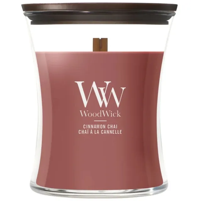 Woodwick Hourglass Medium Geurkaars - Cinnamon Chai - 60 branduren Oranje