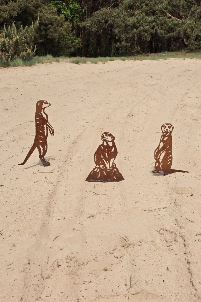 rusty friends stokstaartjes - tuinbeeld - dierenbeeld - cortenstaal bruin