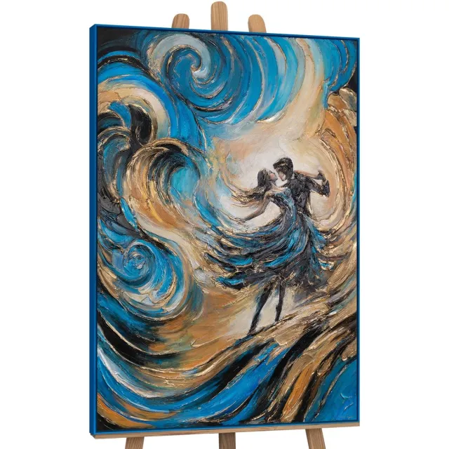 YS Canvas schilderij handgeschilderd fairy waltz abstract – YS-Art Gallery – Luxe wanddecoratie voor woonkamer – Modern schilderij voor slaapkamer en hal Blue