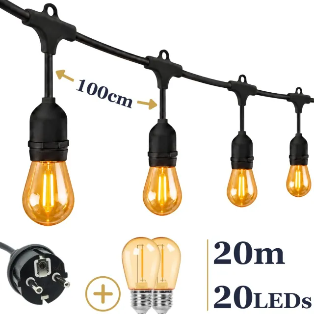 Odaily S14 Lichtsnoer 20m - 20 LEDs Amber - IP65 - Extra Warm Wit Licht - Premium Kwaliteit