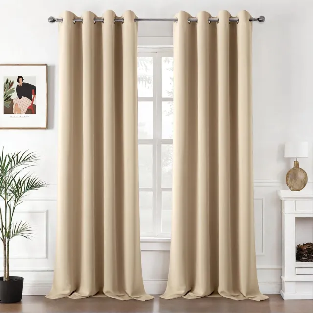 CLORD Gordijnen - Beige Opaque Gordijnen met Oogjes - Zachte Verduisterende Gordijnen - Thermisch Isolerende Gordijnen - 140 x 215 cm Crème Beige (Geelachtig)