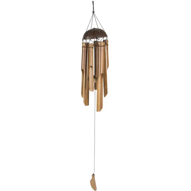 Mega Collections Windgong - rattan - 14 x 45 cm - tuin/balkon - oosterse sfeer Mahonie bruin