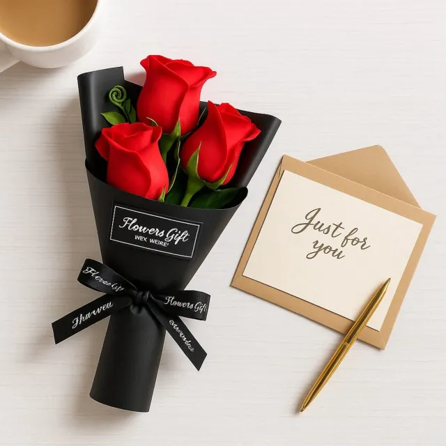FlowersGift Luxe rozen boeket van zeepbloemen – geurend bloemen cadeau in geschenkdoos – elegante decoratie – ideaal voor verjaardag, Valentijn, Moederdag & bedankje rood