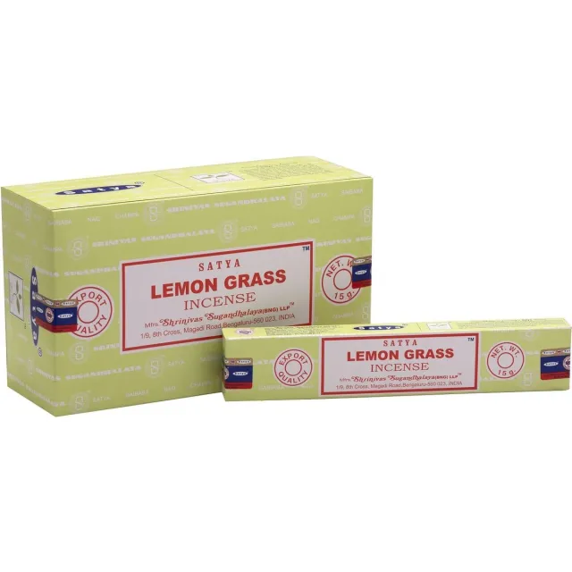 Satya Lemon Grass - Citroengras - wierookstokjes - 12 doosjes van 15 gram Groen