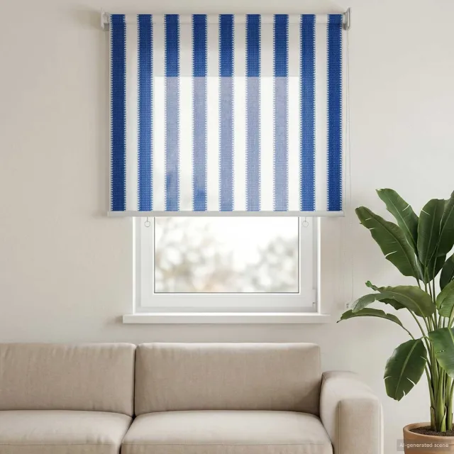 vidaXL Buitenrolgordijn 90% UV-blok Blauw en Witte Streep 100 x 140 cm
