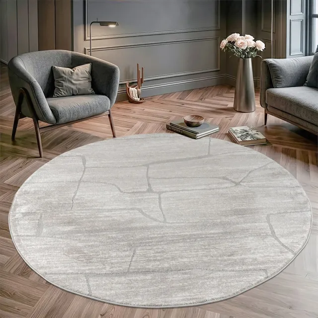 Muratap Vivant Marmer - Rond Vloerkleed Laagpolig - Beige Creme- 160 CM Ø