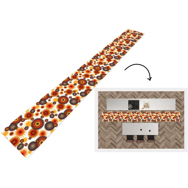 KitchenYeah Keukenloper - Keukenmat vinyl Design - Retro - Oranje - Bloemen - Keukenmatten loper - Keuken vloerkleed tapijt, foto 5