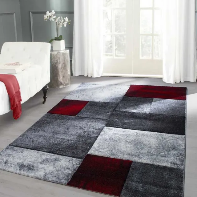 TapisTrend Designer tapijt Zwart-Grijs-Wit-Rood 120x170 cm Modern 3D- met contourgesneden design, Hawaii 1710