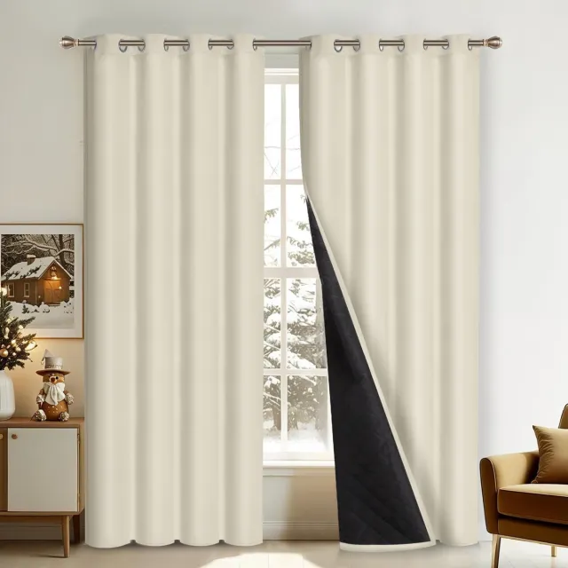 Qelus Verduisterende Gordijnen - Kant en Klaar Gordijn - Dikke Verduisterende Thermische Gordijnen - 2 Stuks Voor Een Lekker Warme & Stille Woonkamer/Slaapkamer- B132 X H213 cm(Beige) Beige,2 stuks