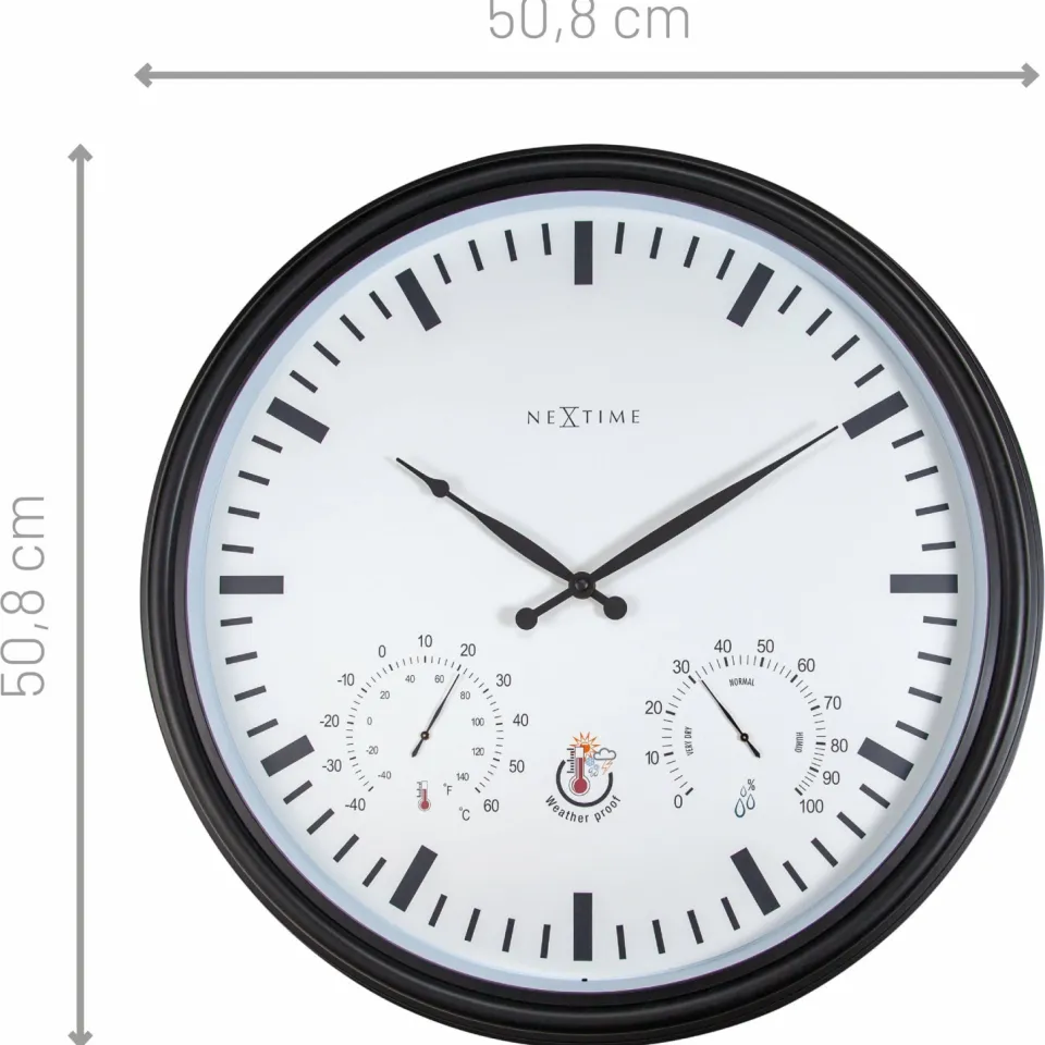 NeXtime Weerstation - Wandklok - Weerbestendig - 50,5 cm en Zonnebloem zwart, foto 3