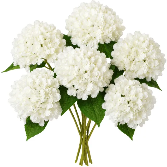 ROSIFY Kunstbloemen Kunst Hortensia - Nepbloemen - Kunstbloemen Boeket - Set van 6 stuks - 46cm - Wit Wit 6