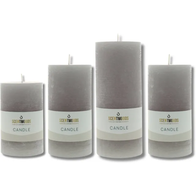 Scentmoods Rustieke Kaars Set Grijs – Set van 4 Tijdloze Stompkaars en Dinerkaars in Neutrale Tint