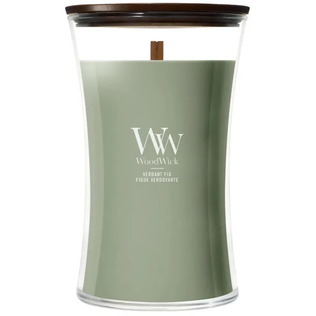 Woodwick Hourglass - Verdant Fig - Large Geurkaars - 130 branduren Groen