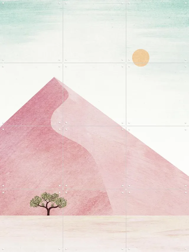 IXXI Dune 7, Henry Rivers - 60 x 80 cm - Grote wanddecoratie en posters - Minimalisme, Abstract, Illustraties, Woonkamer, Slaapkamer, Zon, Natuur Pastel kleuren / Roze