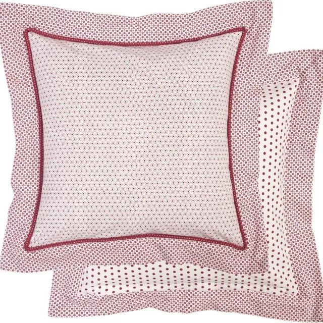 Clayre & Eef Katoenen kussen hoes - 40 x 40 cm - Met stippen en stipjes in wit met rood - DOT22R