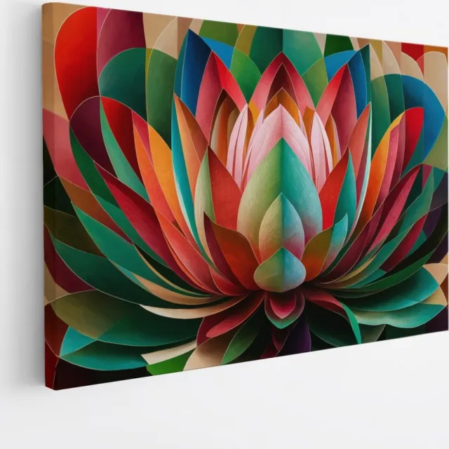 Saammp Canvas Schilderij - Kleurrijke Bloem Abstractie - Lotus Design - 45x30 - Foto op canvas - Wanddecoratie - Muurdecoratie Woonkamer - Kantoor Decoratie Multicolor
