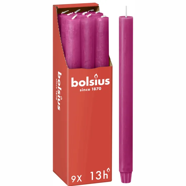 Bolsius dinerkaars Rustiek roze (Ø2,3x27 cm) (set van 9)