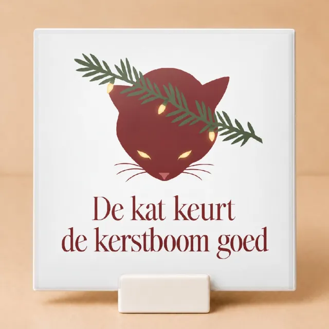 Bedruk King Speelse Huisdier in Kerstmodus Tegel – Sfeervolle Wanddecoratie voor Dierenliefhebbers en Kerstfans - 15 x 15 cm met houder Wit
