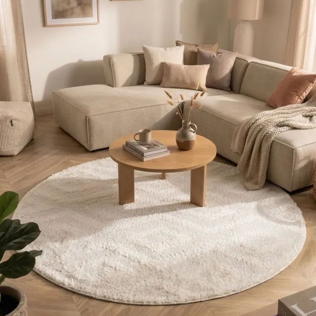 Fraai Rond Scandinavisch vloerkleed - Lova Diamond Creme - Ø 200cm Crème