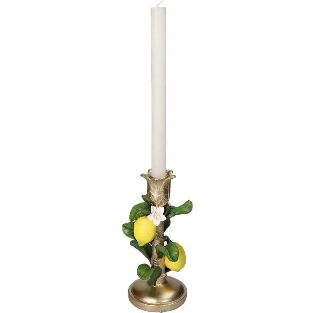 Kersten kandelaar-citroenen-geel-groen-goud-10x10x19 cm Geel, groen goud