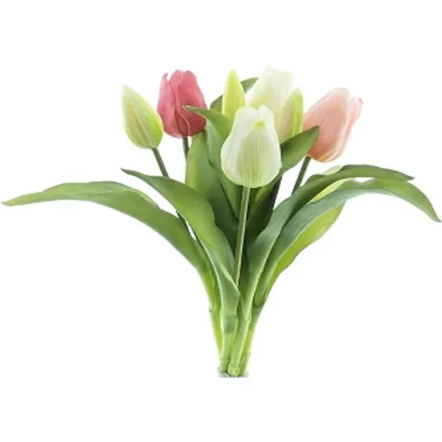 Exner Real touch tulpen - Bos met 7 stengels - Roze/wit - 31 cm