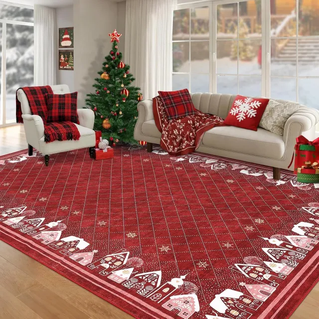 Danky Kerstkleed 120 x 170 cm Rood - Machinewasbaar Groot Vloerkleed Kerst met Sterrenhemel Print en Antislip Onderkant