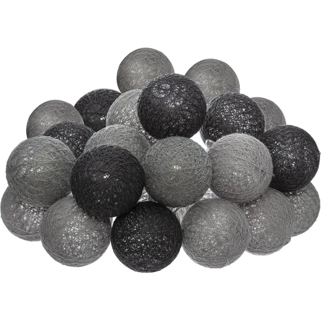 Atmosphera LED Lichtslinger katoen - Cotton Ball - 20 Ballen - Ø6cm - Grijs