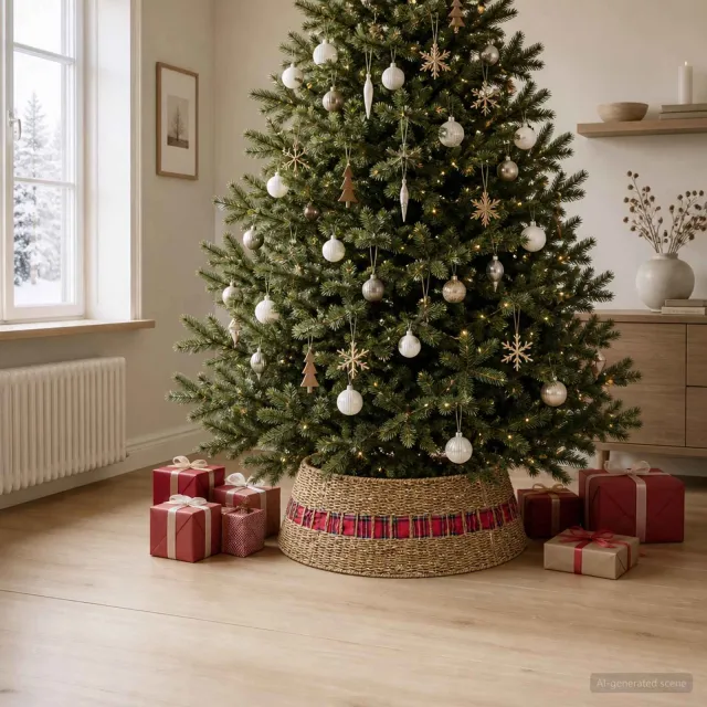 vidaXL Kerstboomkraag Rond Naturel Dia. 105 x 28 cm Zeegras