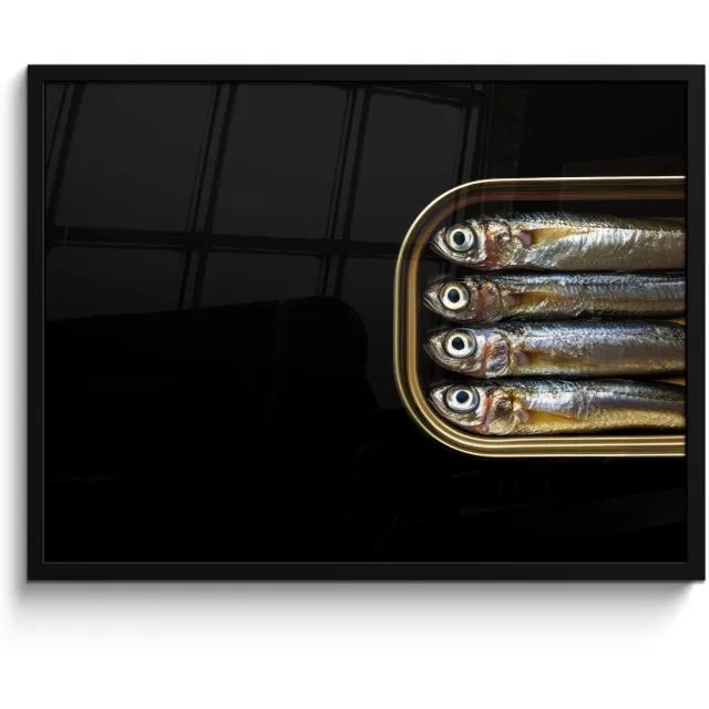 FrameYourWall Poster in lijst - Fotolijst 70x50 cm - Posters - Sardines - Blik - Zwart - Vissen - Posterlijst zwart - Decoratie - Wanddecoratie woonkamer - Muurdecoratie slaapkamer