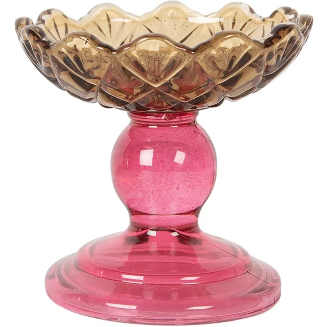 Clayre & Eef Waxinelichthouder Ø 10x9 cm Geel Glas