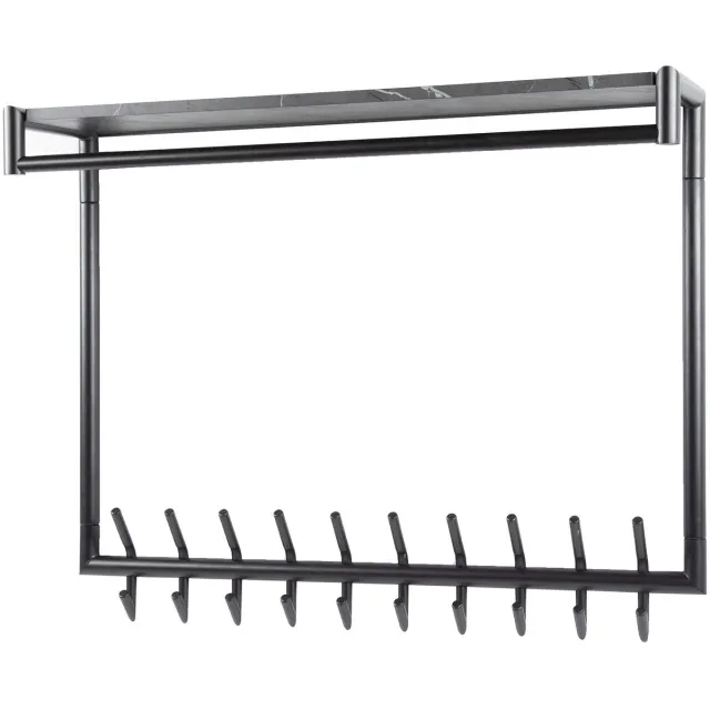 Industrieel In Huis Luxe Kapstok Hangend 20 Haken - Wandkapstok Muur - Kapstokhaak 20x - Kapstokken Industrieel Staand - Wandkapstok met Hoedenplank Hout & Zwart Metaal Landelijk - Wandkapstok met Plank (100 x 27 x 80 cm)
