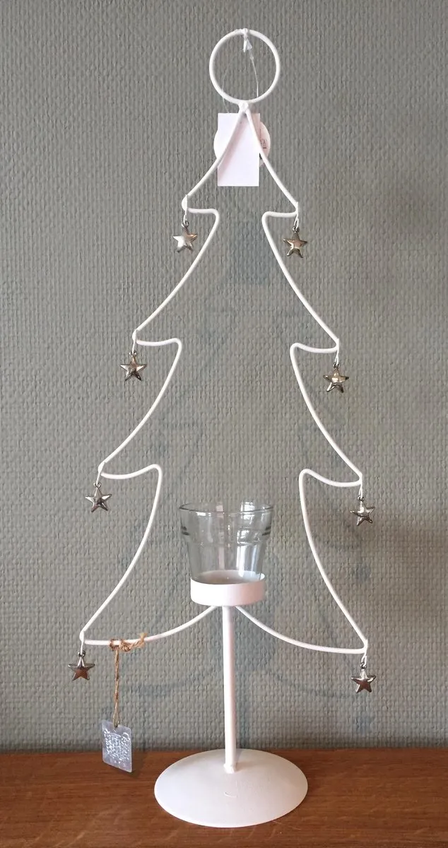Home Kerstboom kandelaar wit metaal met waxinelicht houder 56 cm hoog - kerstdecoratie met theelicht houder