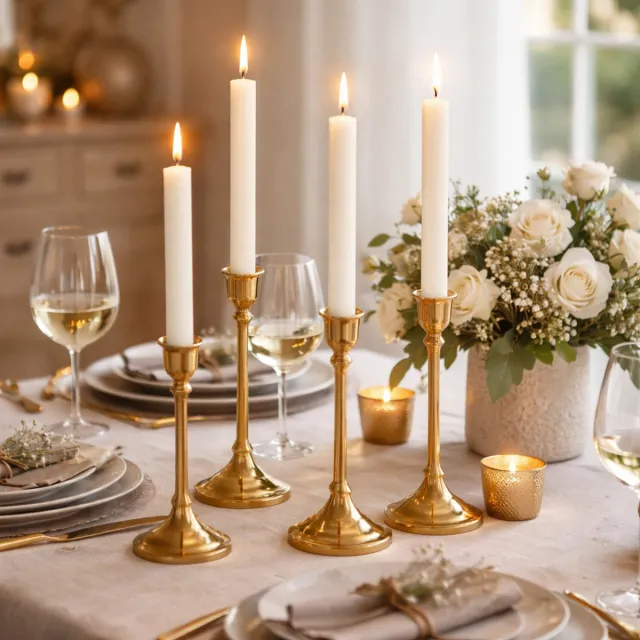 Arti Casa Dinerkaarsen - Set van 4 Stuks - Rustieke Dinner Candle - Ongeparfumeerd - Creme Kleur - 25,5 cm Hoog - Gemaakt van Wax - Sfeervolle Tafeldecoratie voor Binnen en Buiten Wit