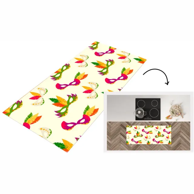 KitchenYeah Keukenloper - Loper keuken - Carnaval - Masker - Patronen - Keukenloper vinyl Multicolor